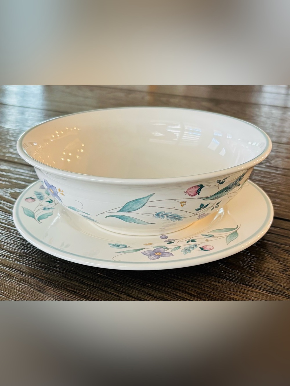 Pfaltzgraff Ivory Serving Bowl and Platter with Pastel Floral Motif